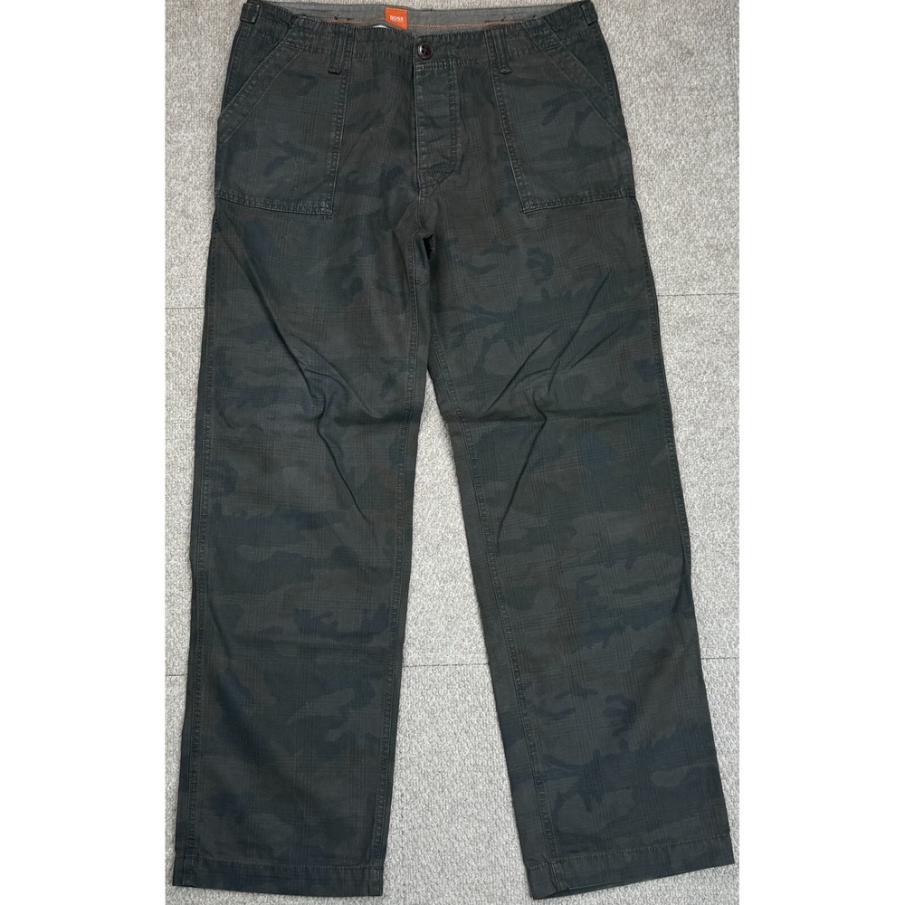Hugo Boss Button Fly Slash Pockets Men's Camo Khaki Pants Size 36x33